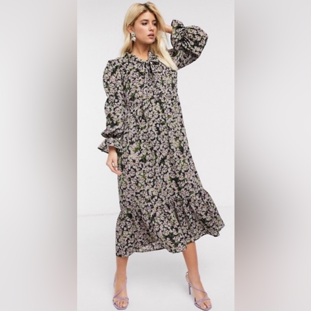 Never Fully dressed long sleeve maxi dress green floral size 18